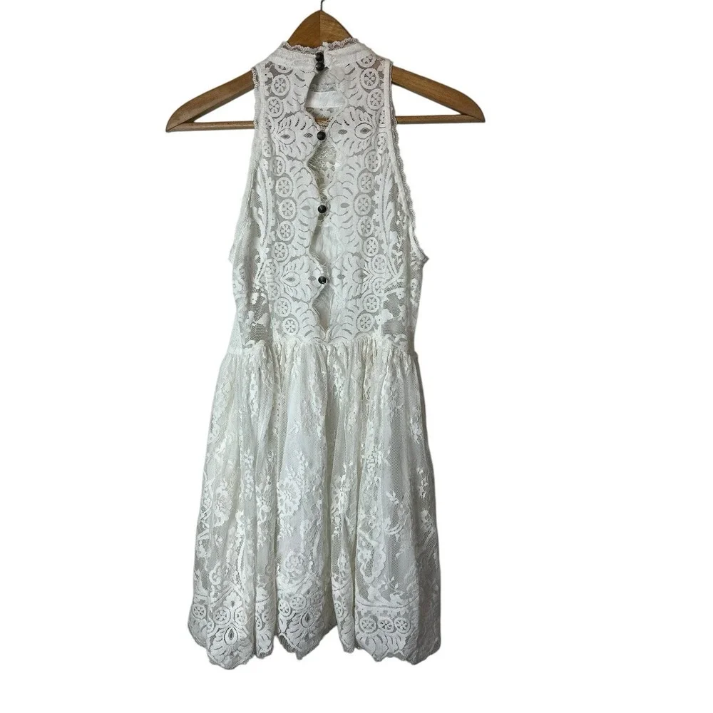 Free People Verushka Lace Mini Dress Ivory Size 6 Semi Sheer - Picture 11 of 12